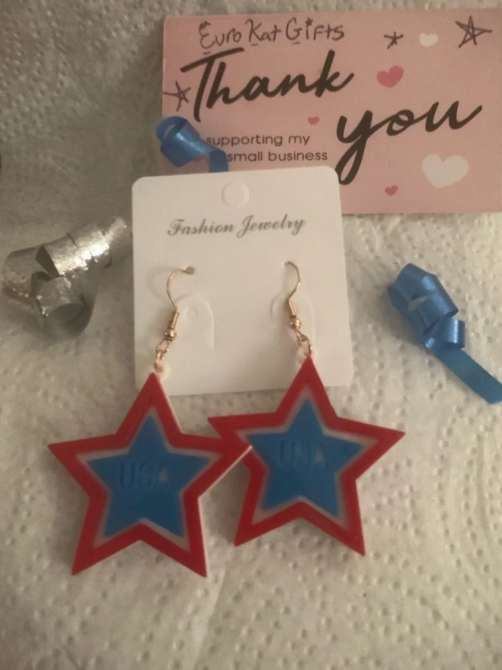 4th of July Star Dangle Earrings Fun Festive Patriotic Holiday NEW